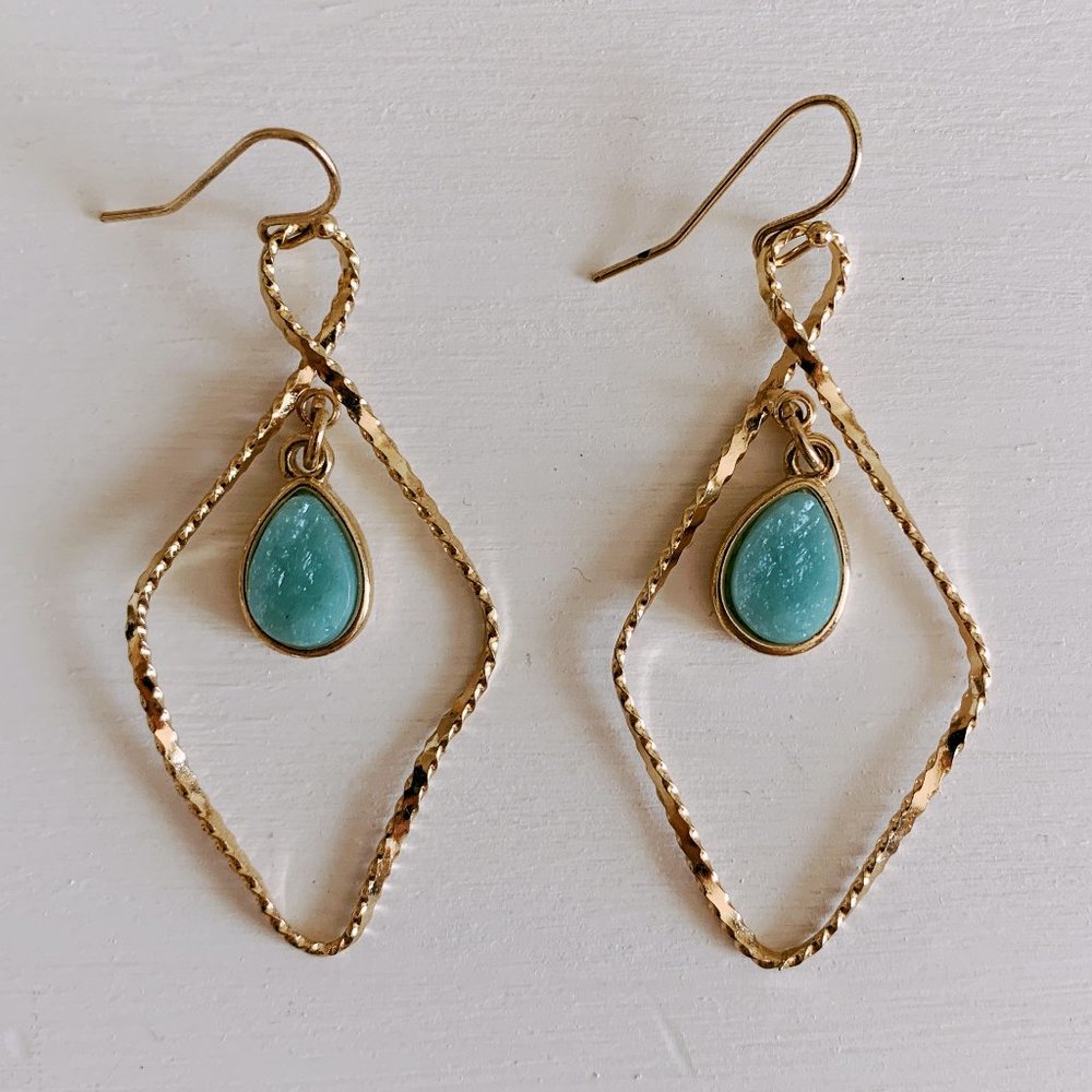 Francesca's Gold w/ Blue Crystal Dangle Earrings